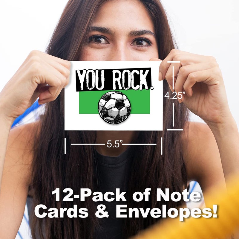 Play Strong SOCCER 'YOU ROCK' Thank You Note Cards 12-Pack (4.25â€x5.5â€) | Illustrated Sports Powercards | Perfect for Soccer Players, Coaches, Teams & Fans | Blank Inside â€“ Fun & Motivational! - Image 4
